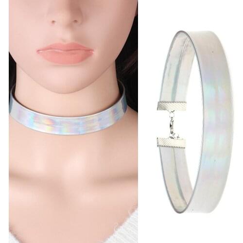 Colorful Holographic Choker Collar Necklace Laser Punk Jewelry Charm Lady Gift