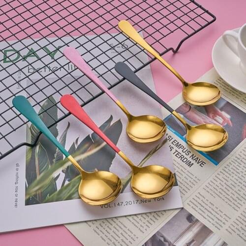 Stainless steel spoons Dessert spoons Long-handled spoons Cute round-headed household spoons Stir spoons and spoons