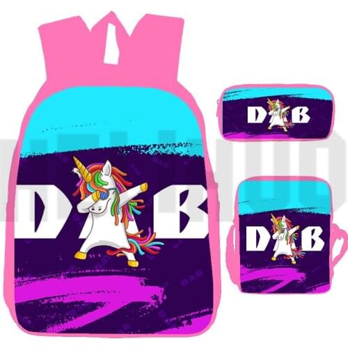 Fashion 3D Anime Bag Dabbing Unicorn Backpack Rainbow Pink Unicorn Schoolbags Travel Backpack Teenager Girls 3 Pcs/Set Backpack