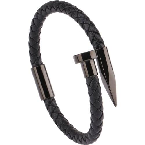 European and American Fashion Punk Glossy Tapered Stainless Steel Leather Mens and Womens Bracelets Gift Jewelry Bracelets