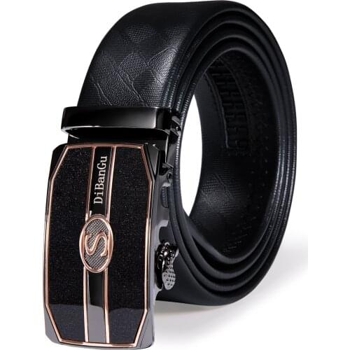Barry.Wang Cowskin Leather Fashion Mens Belts Black Gold Genuine Leather for Man Automatic Buckle Strap Male 3.5cm Width