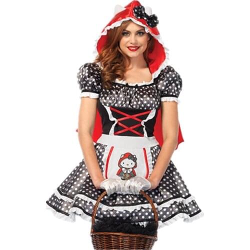 NEW Lady Little Red Riding Hood Costume Cute Cartoon Black White Spot Role Play Cosplay Fancy Party Dress Carnival Halloween