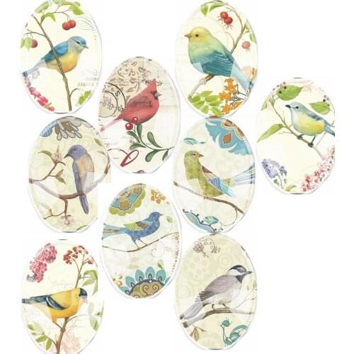 Handmade Glass Mix Size Oval Cute Birds Flatback Cameo Cabochon Domed DIY Jewelry Charm Photo Pendant Setting