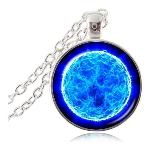 Blue space necklace Novel plated chain necklace glass dome galaxy pendant planet statement necklaces nebula neckless women HZ1