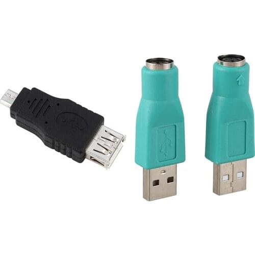 FULL-1 Pcs Micro-USB Male To USB A Female Adapter With 2 Pcs USB 2.0 Male To PS/2 Female Mouse Keyboard Adapter Connector