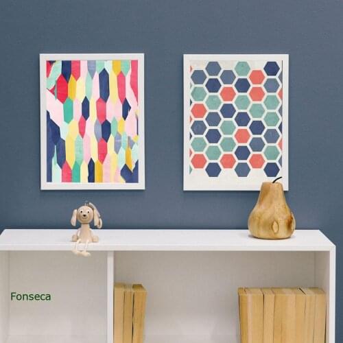 Strip and Hexagon Geometric Poster Abstract Canvas Painting Wall Art Pictures for Living Room Study Home Decor No Frame