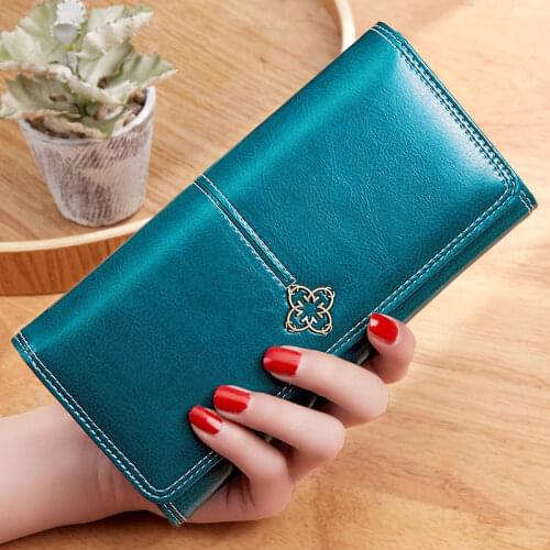 Casual Long Wallet Women Purse Card Holder Clutch Cell Phone Wallet Ladies Retro Matte Leather Hasp Coin Purse Carteira Feminina