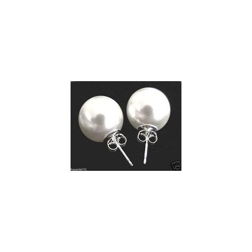 Lovely Fine Jewelry earrings 10mm white south sea shell pearl earrings Sterling Stud AAA+ wings word