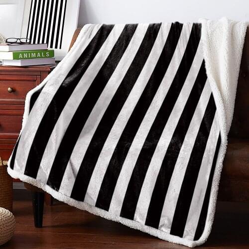 Simple Stripes Black And White Home Lamb Cashmere Thick Bed Blanket Sofa Winter Warm Sherpa Duvet Covfer Kids Bedspread