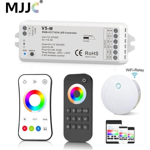RGB RGBW CCT RGBCCT Controller 12V 24V 5 IN 1 RGBWW LED Strip Light Controller Wifi RF Wireless 2.4G Touch Remote Control