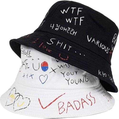 1Pc 2021 Sunscreen Bucket Hat Fishing Outdoor Hip Hop Cap Mens Summer Fisherman Bob Graffiti Hat for Men Women Couples Gifts