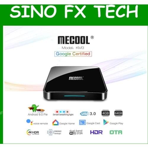 MECOOL KM3 ATV Androidtv Google Certified Android 9.0 TV Box 4GB 64GB Dual Wifi BT4.0