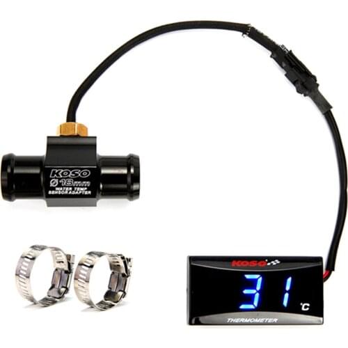 KOSO Water Temperature Gauge Universal Motorcycle 0~120 Degree Thermometer Mini Temp Meter with Brackets and Sensor Adapter