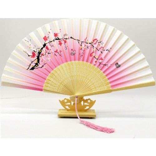 Vintage Bamboo Folding Hand Held Flower Fan Chinese Dance Party Solid Fan for Party Hand Bamboo Flower Hand Fans Personalized