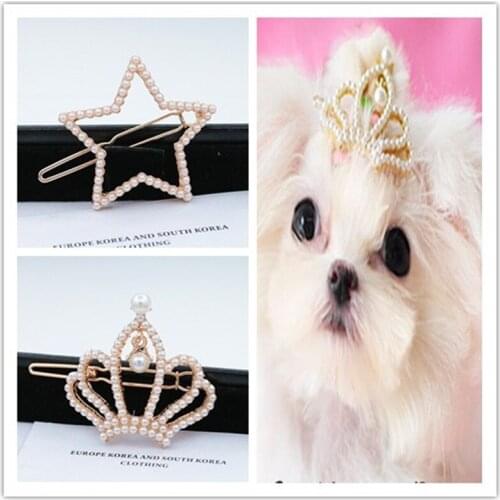 Dog Grooming Lovely Pearl Crown Frog clip bow hair clip hairpin 10pcs/lot