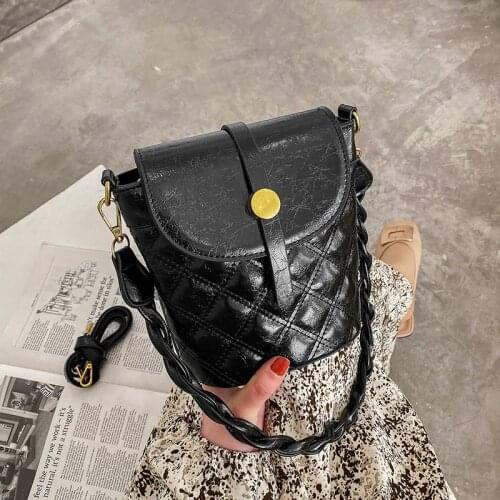 New Women Leather Handbags Diamond Lattice Bucket Bag Sac Female Messenger Bag Vintage Flap Crossbody Shoulder Bags Ladies Bolsa