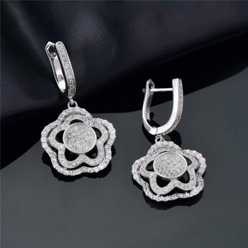 DY 925 Sterling Sliver Earrings for women Cubic Zircon Flower Drop Dangle Elegant Earring E2899 Accessories Fine Jewelry