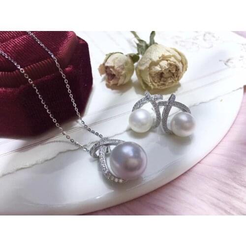 NEW 925 Sterling Silver Pendant Earrings Set Base Mounts Findings Jewelry Set Parts Fittings Womens Accessories for Pearls