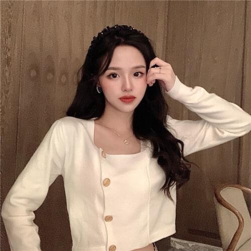 Woman Sweaters Cardigan Square Collar Knitwear Spring Single-Breasted Slim Fit Short Outer Wear Cardigan Top Sueters De Mujer