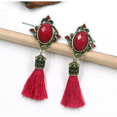 Ruifan Red/green/blue/black Vintage Resin Bohemian Tassel Earrings for Women Europe 2020 Trendy Geometric Boho Jewelry YEA318