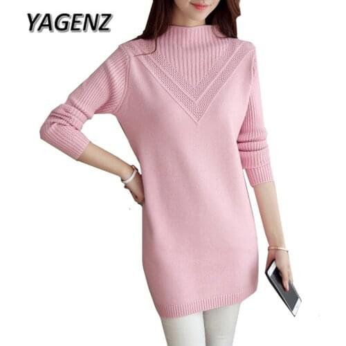 2020 Autumn Winter Women Long-sleeved Knit Sweater Warm Slim Turtleneck Solid color Pullover Shirt Medium long Lady Sweater Knit