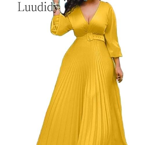 Women Long Dress Deep V-neck Sexy Long Sleeve Chiffon Maxi Long Dress Vestidos