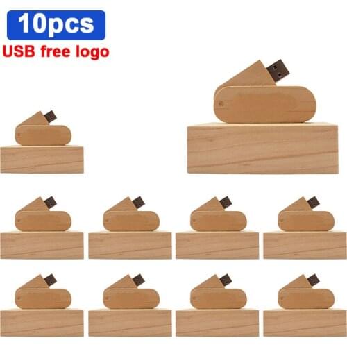 10pcs/lot Wooden rotatable USB flash drive pendrive 4GB 8GB 16GB 32GB 64GB 128GB pen drive custom logo customized memory stick