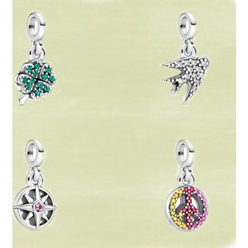 2021 Me Series Summer New S925 Silver My Clover Compass Small Swallow Peace Charm, Fashion Bracelet Accessories Ladies Gift