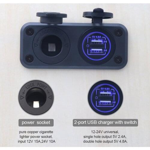 5V 4.8A Dual USB Quick Charge Car Charger Blue Waterproof Cigarette Lighter Sockets Power Adapter Plug For Car Truck Boat
