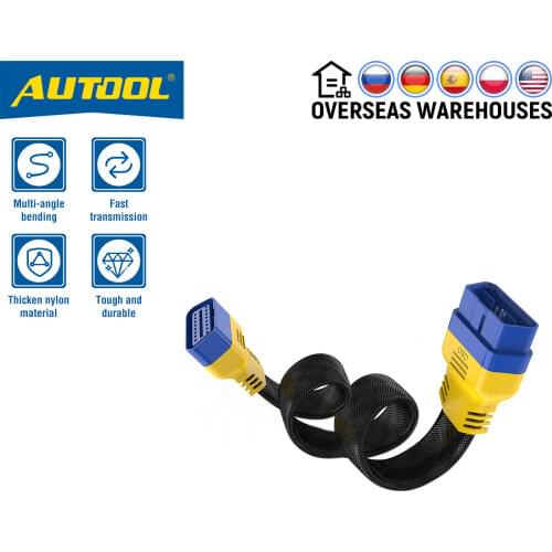 AUTOOL 60CM Car 16 Pin OBDII Enhanced Extension Male to Female Cable for Launch Easydiag/THINKDIAG/THINKDRIVER/ELM327 OBD2 Cable