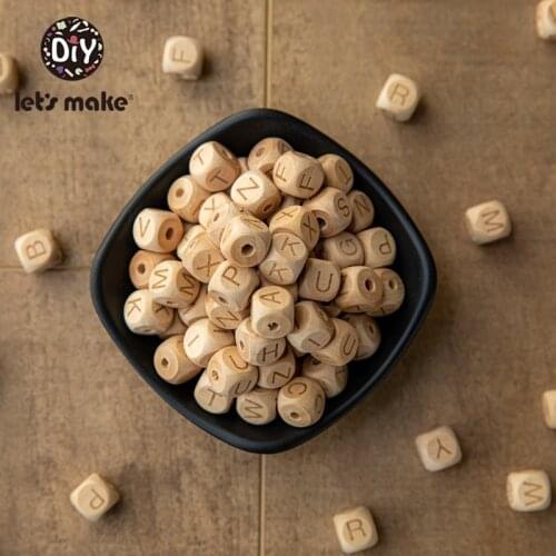 LetS Make Wooden Teether 20Pc Square Shape Beech Wood Letter Beads 12mm Diy Pacifier Chain Teether For Babies Teething