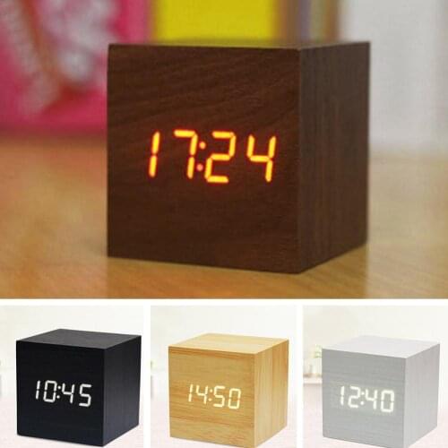 New Qualified Digital Wooden LED Alarm Clock Wood Retro Function Voice Decor Desk Table Control Tools Desktop Clock Snooze N5G0