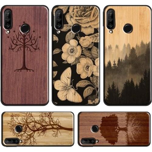 Tree Flower Bamboo Wood Case For Huawei P Smart 2019 Z P30 Lite P20 P40 Pro Mate 20 Lite Honor 10 i 8X 9X Nova 5T