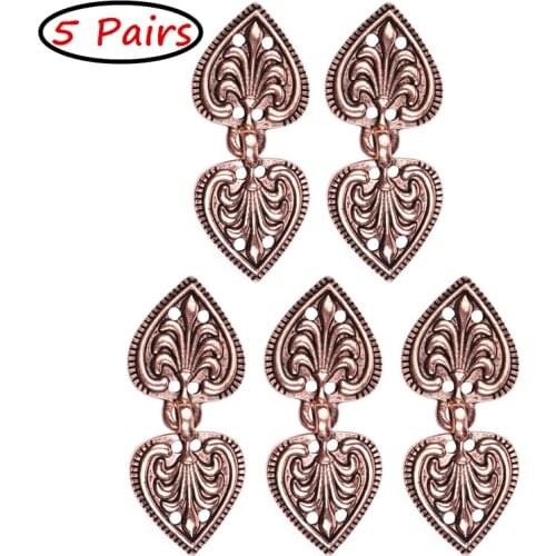 5 Pair Heart/Flower Shape Cheongsam Buttons Vintage Copper Cape Cloak Clasps Sew On Costume Fasteners DIY Clip Pins for Clothing