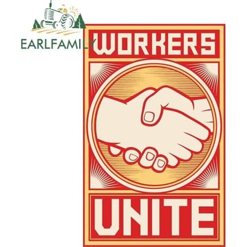 EARLFAMILY 13cm x 8.3cm for USSR Workers Unite Funny JDM Car Stickers DIY Waterproof Scratch-proof Window Trunk Vehicle Decal