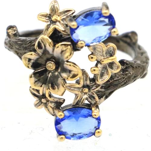 20x20mm Sublime Antique Vintage Created Pink Tourmaline Gift For Ladies Black Gold Silver Rings