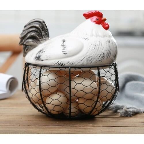 Ceramic Egg Holder Chicken Wire Egg Basket Fruit Basket Collection Ceramic Hen Oraments Decoration Kitchen Storage 19CMX22CM