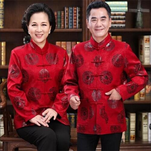Middle and old aged Tang suit men couple cotton blazer dress masculino slim fit casaco jaqueta masculina coats mens jacket red