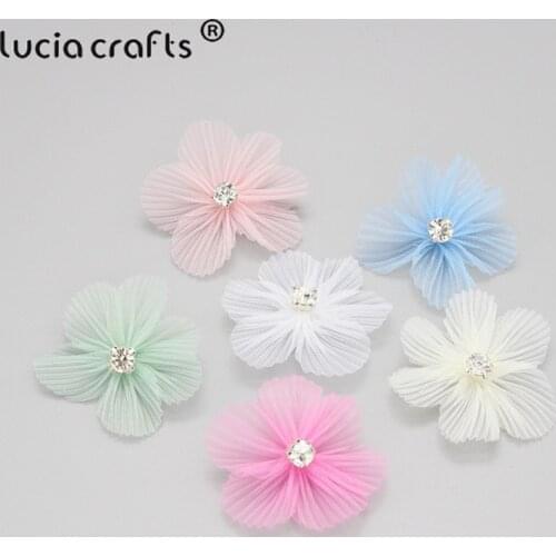 Lucia crafts 12pcs 50mm Snow Yarn Flower With Rhineston Bowknots Headwear DIY Hairpins Garment Sewing Accessory B0812