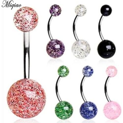 Miqiao 1PCS Hot Sale Flashing Powder Transparent Acrylic Belly Button Ring Exquisite Body Piercing Jewelry