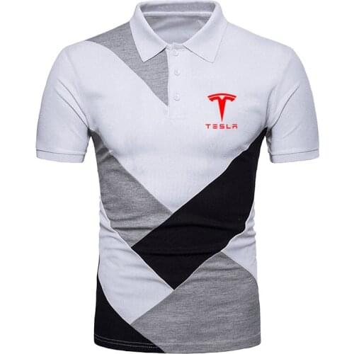 Fashion Tesla Logo 2021 Summer New Printing Comfortable T-shirt Short Sleeve Polo Shirt High Street Stitching Tops Tee