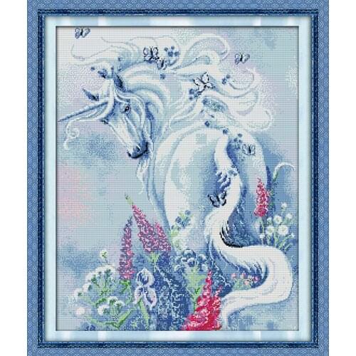 Unicorn Garden (2) cross stitch kit 14ct 11ct pre stamped canvas cross stitching animal lover embroidery DIY handmade needlework