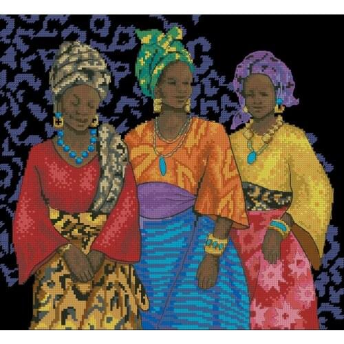 Three Yoruban Woman African Women Beauty Ladies Girls Embroidery Needlework 14CT Unprinted Cross Stitch Kits DIY Handmade Decor
