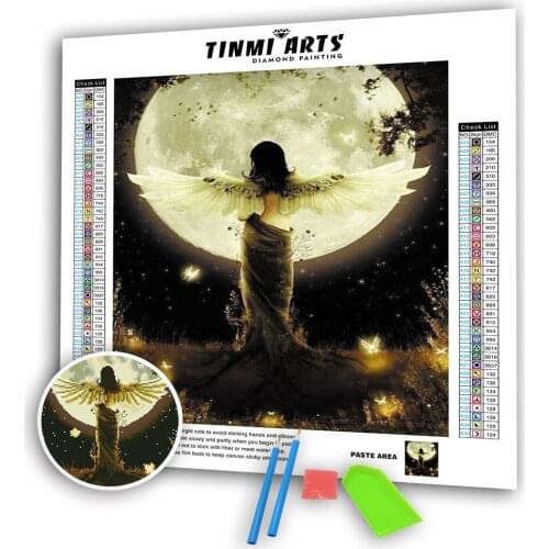 5D Diamond Painting Kits for Adults Moon Girl with Wing Full Round Mosaic Cross Stitch Kits Embroidery Kits Home Wall Décor Gift