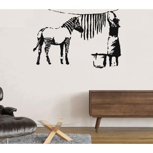 Banksy Wall Decal Zebra Strips Laundry Art Wall Sticker Urban Vinyl Art Waterproof Murals Revocable dw6462