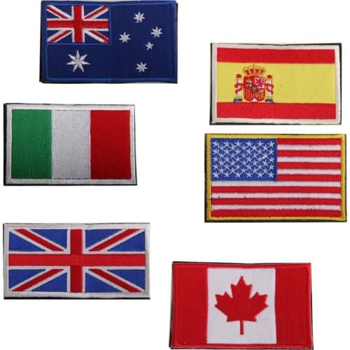 Multi Country Canada/US/UK/Austra/Span/Italy Flag Tactical Embroidery Hook Loop Fastener Badge Military Combat Home Decoration
