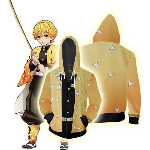 New Demon Slayer Kimetsu no Yaiba hooded Sweatshirt 3D Printed Hoodies Men Casual Agatsuma Zenitsu Nezuko Sweatshirt Jacket
