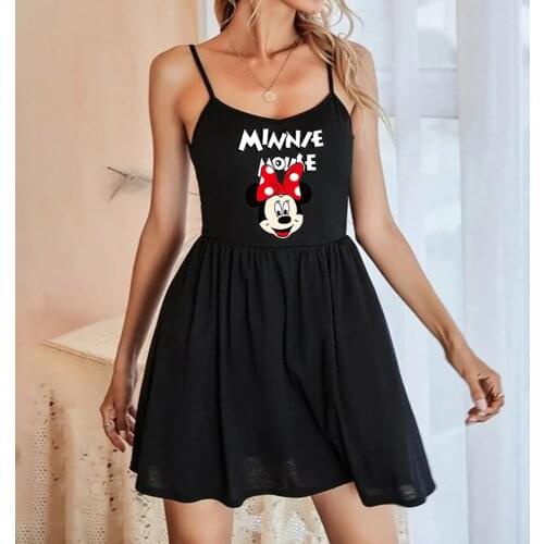 Disney Mickey Mouse Print Fashion New Dress Sexy Cross Halter Sling Dress Ladies Little Black Dress sling dress women