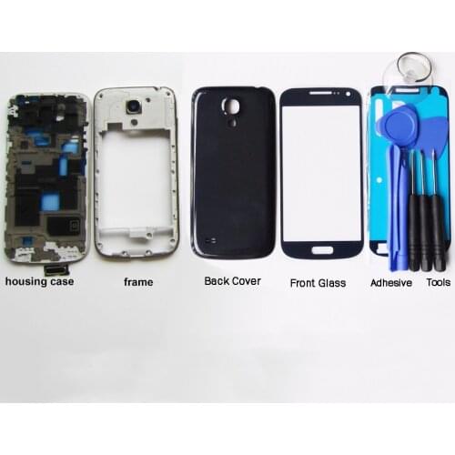 New Full Set For Samsung Galaxy S4 mini i9190 i9192 i9195 Housing Case + Middle Frame + Back Cover + Front Glass +Adhesive+Tools