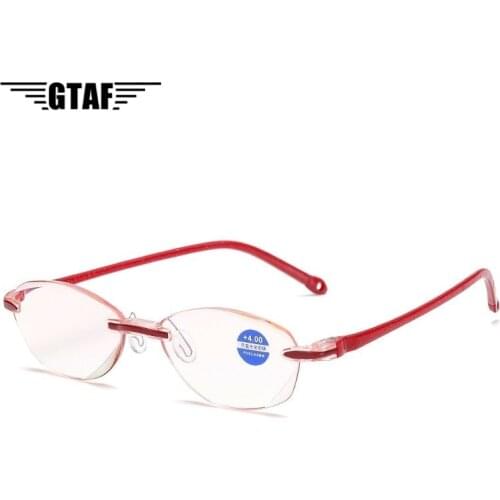 New 2020 Siamese Anti-blue Reading Glasses Fashion Womens Frameless Ultra Light Old Man Reading Glasses +1.0 To 4.0